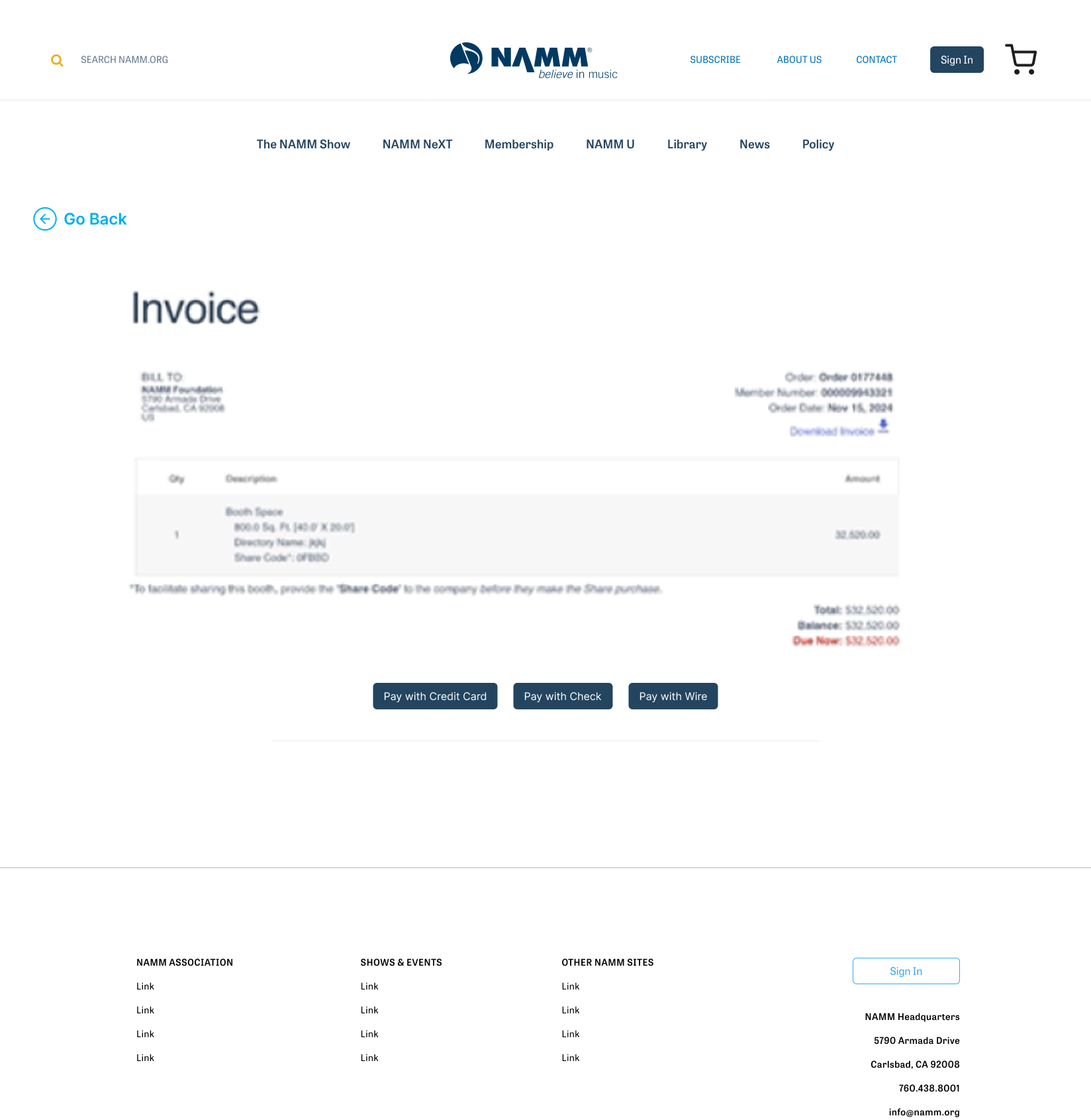 Final invoice with balance due and a choice of payment methods